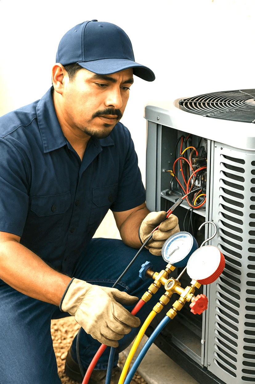 HVAC technician using smart tools